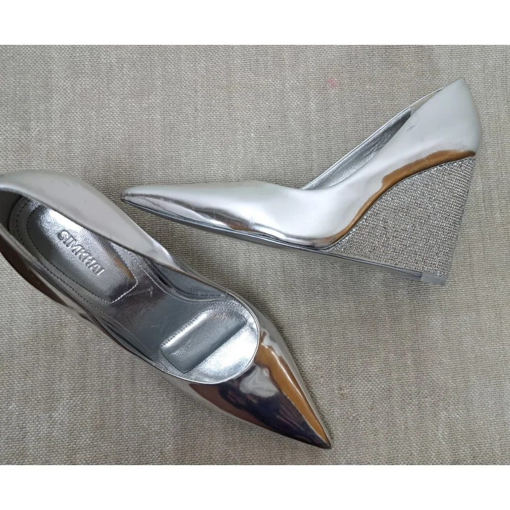 SIMKHAI Shoes Wedge Size EU37-US 7 Silver Mirrored Rhinestone Metallic‎
